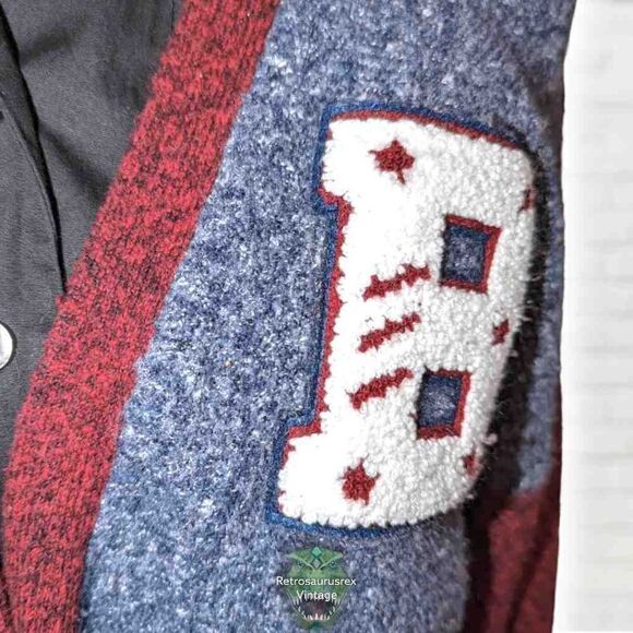 Y2K Retro Preppy Twee Letterman Jacket Style Long cardigan Sweater, Oversized Sm - Picture 2 of 6